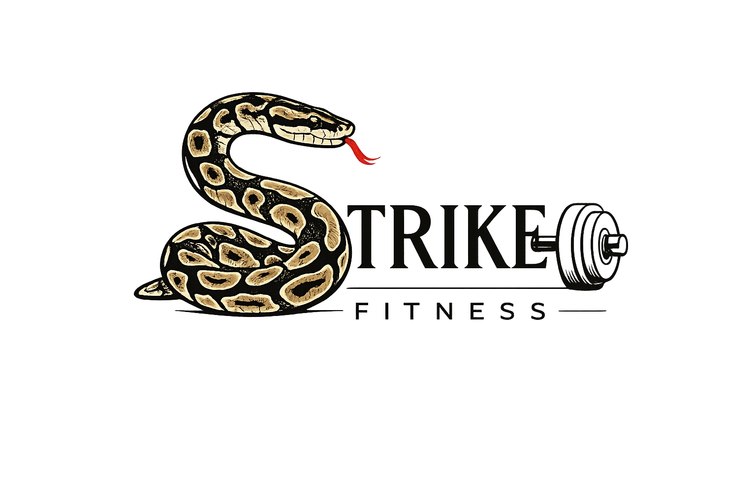 Strike Fitness — snake and barbell logo